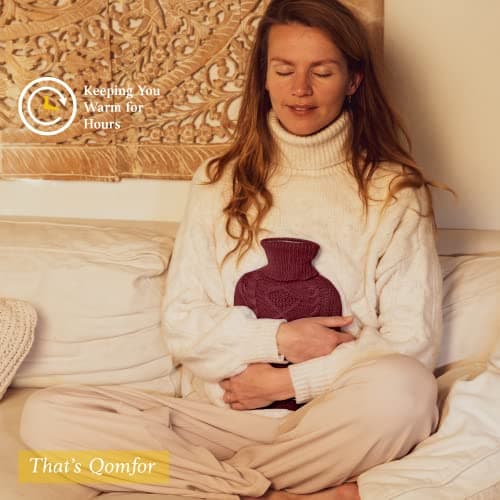 Hot Water Bottle - with Soft Premium Knitted Cover - Burgundy, 2L - Heating Pad for Menstrual Cramps and Period Comfort - Bed Foot Warmer - Hot & Cold Compress for Back, Stomach, Neck Pain Relief — view 5