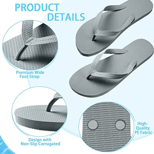 Haysandy 50 Pairs Flip Flops Bulk, Slim Flip Flop Sandal with Narrow Strap, Non Slip Flop Sandal for Women Men Guests Pack Casual Slippers for Beach Wedding Pool Party, Silver Gray, One Size — view 4