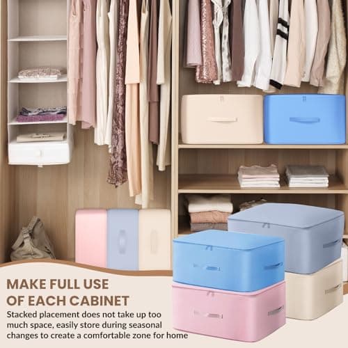 4 Packs Large Space Saving Self Compression Storage Bags for Clothes, Duvets, Bedding, Blankets & Pillows – Foldable Underbed Organiser with Reinforced Handles & 3-Layer Zipper, 52x42x30cm — view 4