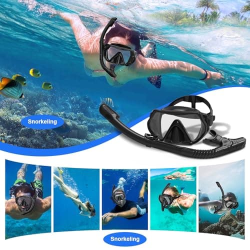 MELUMILU Snorkel Set, Snorkel Mask 180° Panoramic Wide View, Anti-Fog Scuba Diving Gear, Professional Swim Goggles for Free Breathing, Swim, Diving, (Black) — view 6