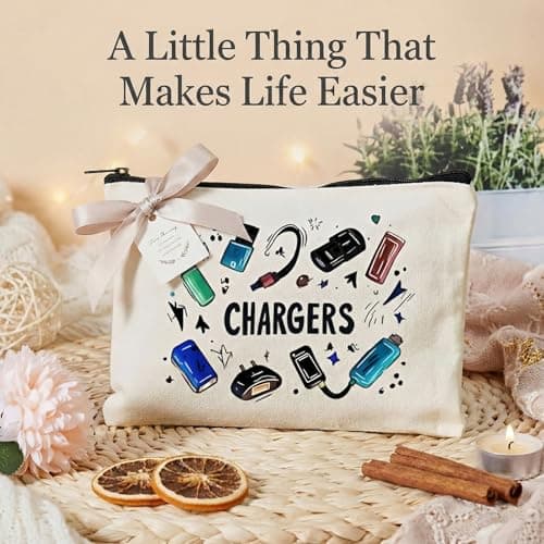 Canvas Charger Organiser Pouch with Zipper Closure - Rectangular Water-Resistant Storage Bag for Electronic Accessories, Portable Cord Holder Case for Travel and Commuting — view 5
