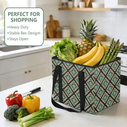 Grckit Car Trunk Organizer Decorative Turquoise Rose Heavy Duty Collapsible Storage Tote Bag with Reinforced Handles for Shopping Travel Picnic — view 5