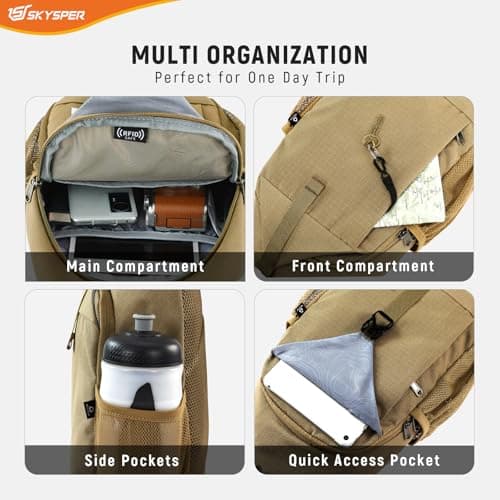 SKYSPER Sling Bag RFID Cross Body Bag Recycled Crossbody Backpack Travel Daypack(Camel) — view 5