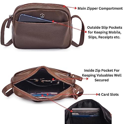Cochoa Crossbody Sling Bag for Women Trendy Real Leather Purse Mini Soft Pebbled Crossover with Card Case (Chocolate Nappa) — view 3
