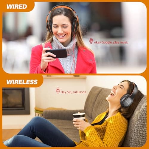 WorWoder Wireless Headphones Over Ear, 80 Hours Playtime Bluetooth Headphones, Hi-Fi Stereo Sound with Microphone, Lightweight Headset with Deep Bass for Travel Work PC Cellphone（Black-Orange） — view 6