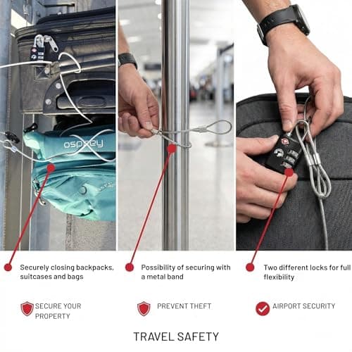 Backpacker's Journey TSA Lock Set with 1.5 m Steel Cable - Combination Locks for Rucksack, Suitcase and Bags — view 5