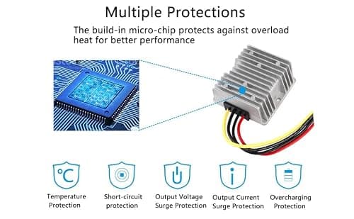 DC 36V/48V to 12V 10A Voltage Converter Regulator - Waterproof Step Down Buck Converter Power Supply Transformer Module for Golf Cart Club Car - 36V/48V to 12V 10A — view 4