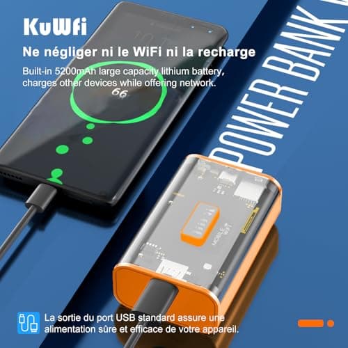 KuWFi 4G LTE Portable WiFi Router, Travel Hotspot with 5200mAh Power Bank — view 3