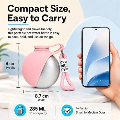 Portable Dog Water Bottle 285ml 2-in-1 Stainless Steel Pet Travel — view 4