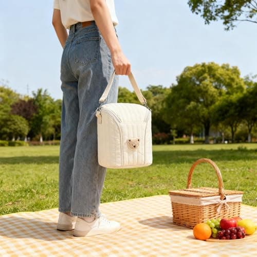 Insulated Bottle Bag - Polyester Aluminum Foil 18x10x20cm | Portable Breast Milk Cooler With Handle, Stroller, Travel Storage, Food Warmer | Bottle Organizer Travel Nursery Gebr — view 2