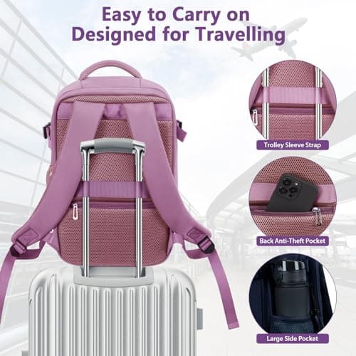 OTAHGK Cabin Bags 40×30×20 for Ryanair Underseat Carry-ons Travel Backpack Hand Luggage Bag Flight Rucksack Casual Daypack School Office Backpack Fit 14 Inch Laptop with USB Charging Port-Purple — view 5