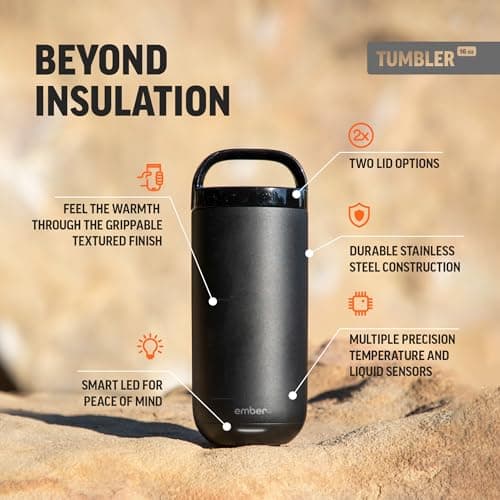 Ember Tumbler, Temperature Control Travel Mug, Stainless Steel, App-Controlled Heated Coffee Mug with 3-Hour Battery Life, Black, 16 Oz — view 4