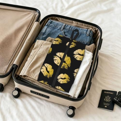 Gold Lips Print Waterproof Shoe Bag Travel Bag with Carry Strap Storage Bag Versatile Cosmetic Bag-2pcs — view 6
