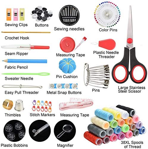 Sewing Kit,184 Pcs Premium Large Sewing Supplies with PU Case,38 XL Thread Spools,Scissors,Thimble,Threader,Needle,Suitable for Traveller,Adults,Kids,Beginner,Emergency,DIY and Home Button Repair Kit — view 3
