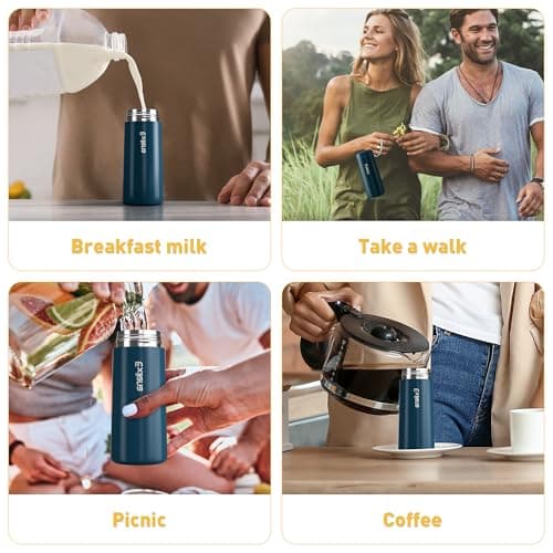 Exllena Small 250ml Water Bottle Made of 304 Stainless Steel, Double Wall Vacuum Insulation for Hot&Cold Drinks, Mini Flask with Carry Handle - 100% Leakproof(Dark-Blue) — view 6