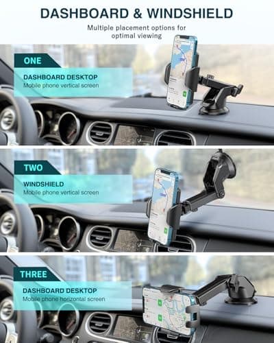 Hoppac Car Phone Holder, Ultra Strong Suction Mobile Phone Holder for Dashboard & Windscreen, 360° Rotation & One Button Release, Car Phone Mount for Smartphone 4.0''-7.0'' — view 3