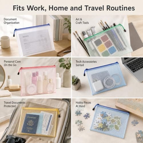 Solvind 10 Pack B8 Plastic Mesh Zipper Bags, Waterproof Zip File Folders, Small Document Storage Pouches for Office Home Travel Stationery Organisation, Multicolour — view 6