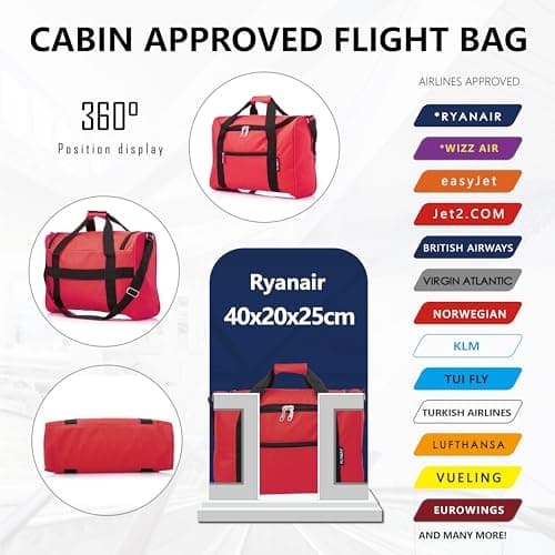 40x20x25 Ryanair Cabin Bag Lightweight Underseat Onboard Carry On Hand Luggage Flight Bag Holdall Duffle - Foldable 0.5kg 20L Red — view 2