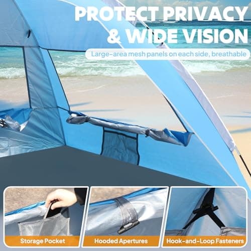 Chihee Beach Tent Camping Sun Shelter for 2-3 Person with UV Protection Silver-coated Fabric Breathable Mesh Extra Sandbags,Lightweight Easy Setup Portable Beach Shade Canopy Cabana — view 4
