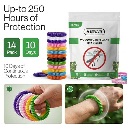 Anbar Mosquito Repellent Bracelets Bands for Adults and Kids, 14 Pack, All-Natural Deet-Free, Non-Toxic Protection, Stretchy Waterproof Anti-Mosquito Wristbands for Hiking and Camping — view 2