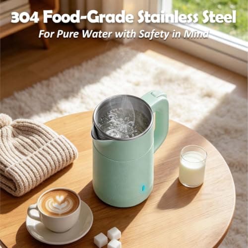 Tuehakny Small Electric Kettle 0.8L, 600W, 304 Stainless Steel Inner, Green — view 4