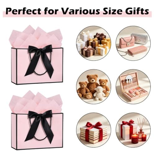 SHUBEIEUMI 3Pcs Gift Bags 28x20x10cm, Paper Bags(Pink With Black Frame) — view 4