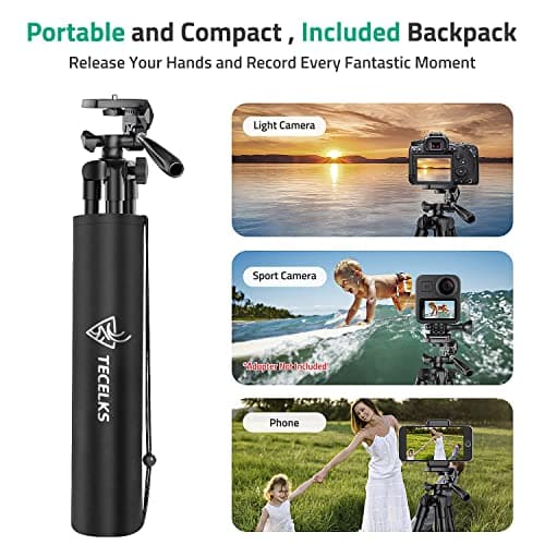 Lightweight Tripod 55-Inch/135cm, Video/Phone/Light Camera Tripod Stand with Wireless Remote Shutter, Phone Clip, Carry Bag for Travel/YouTube Video/Photography/Vlog, Compatible with iOS & Android — view 4