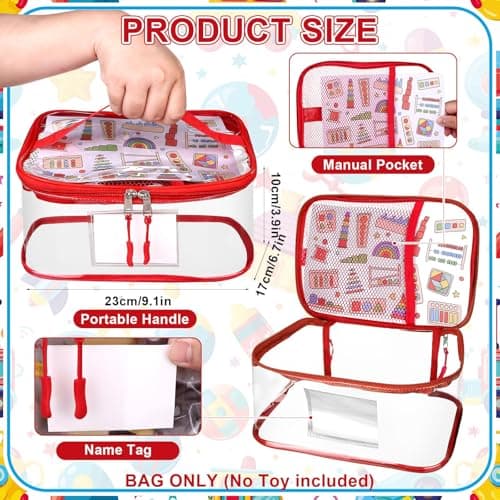 8 Packs Clear Toy Storage Bag with Name Tag, Waterproof Travel PVC Toy Organizer Case with Handles Toy Pouch for Building Blocks Puzzle — view 2