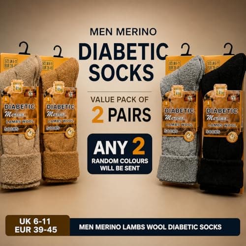 reshmena® 2 Merino Mens Wool Diabetic Socks Loose Top Men Wool Non-Elastic Sock's Mens Thick Boot Socks Winter Sock 2.4 TOG Diabetic 6-11 Assorted — view 4