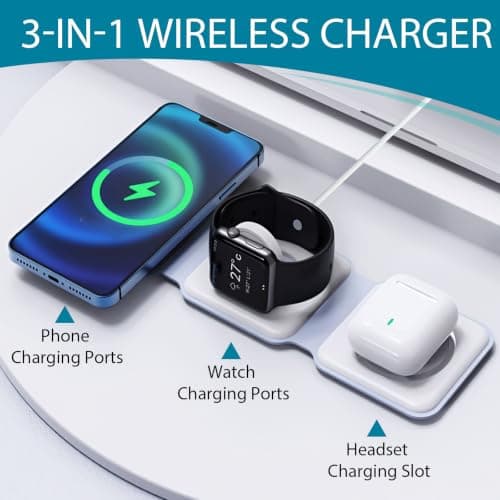 3 in 1 Wireless Charging Station for Apple Magnetic Foldable Travel Charger — view 3