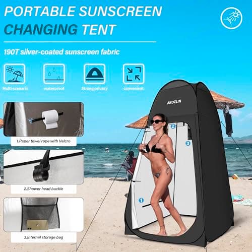AKOZLIN Pop Up Shower Tent Instant Privacy Dressing Changing Tent Outdoor Camping Shower Toilet Tent with Window & Carry Bag for Portable Toilet & Bathroom Silver Coated UV Protection — view 6