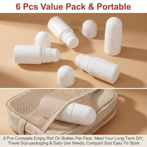 Happyupcity 6Pcs 30ml/1oz White Plastic Roller Bottles Empty Refillable Roll On Bottles Leak-Proof Deodorant Containers Travel Size Rollerball Bottle for DIY Essential Oil Perfumes Balms — view 4