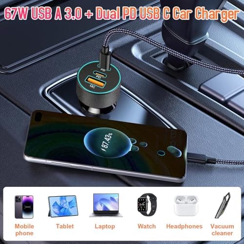 67W Type C Car Charger with 60W Cable, Cigarette Lighter Fast Charging — view 4