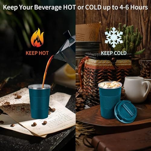 YINBAOGE Insulated Travel Coffee Mug, Spill & Leak Proof, Portable to Go Camping Stainless Steel Coffee Tumbler, Reusable Thermal Coffee Cup with Lid for Hot & Cold Drinks (Blue, 12 OZ) — view 6
