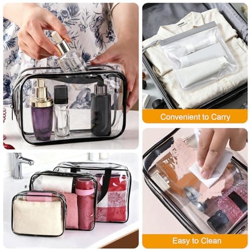 Weniubit Clear Travel Toiletries Bag, 3PCS Large Portable Waterproof Toiletry Bags with 2PCS Airport Security Liquids Bags, PVC Makeup Bag for Travelling and Holiday — view 5