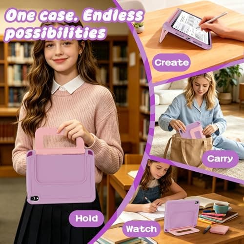 INFILAND Kids Case for iPad Mini 7 2024 (A17 Pro), iPad Mini 6 Case(8.3 Inch 2021 Model), iPad Mini 7th/6th Generation Case with Durable Soft Shockproof Stand and Handle (Lavender-Pink) — view 4