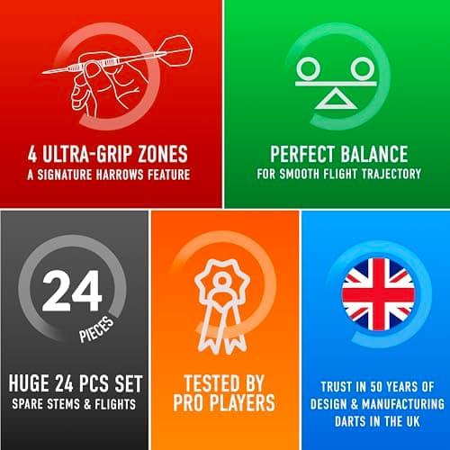 Harrows Sabre 90% Tungsten Steel Tip Darts Set – Professional Precision 21g to 26g | 23pc Bundle with Spare Shafts, Marathon Flights & Travel Case | Pro Player Tested, Tournament Quality - 23g — view 5