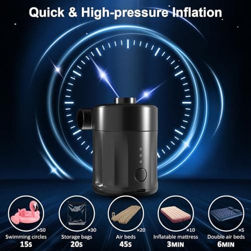 Mojimdo Portable Electric Air Pump for Inflatables, Rechargeable Battery Air Pump for Airbed 2-in-1 Portable Mini Vacuum Pump with 4 Air Nozzles and Storage Bag for Air Mattress, Pool — view 4