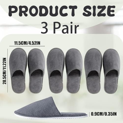 BFSYRR Hotel Slippers,Spa Slippers,3 Pairs Grey Non Slip Reusable Travel Loafer Women for Party Guests Family Hotels — view 3