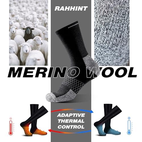 Rahhint Merino Wool Work Socks 3 Pairs Durable Compression Moisture Wicking Anti Blister Cushion Crew Outdoor Running Socks — view 3