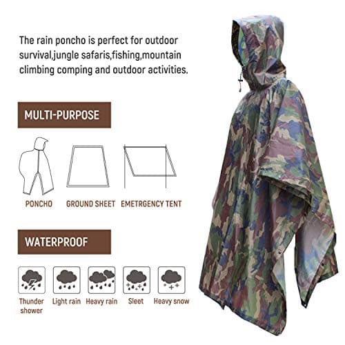 ElifeAcc Waterproof Poncho Multifunctional Rain Poncho Adult Waterproof for Outdoor Activities(Upgrade Lightweight-Camo Army Green) — view 4