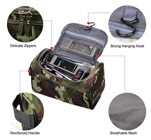 Vercord Mens Toiletry Bag Wash Travel Small Shaving Dop Kit Shower Bathroom Ditty Hygiene Bag Camo Dark Green — view 4