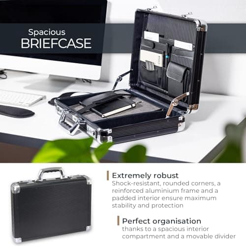 HMF Aluminium Briefcase for Laptop up to 17.3 Inches, Men's Business Briefcase with Combination Lock, Padded Laptop Compartment and Organiser in the Lid | 45 x 33 x 11 cm | Black — view 4