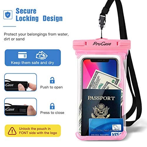 ProCase 2 Pack Waterproof Phone Pouch, Underwater Case phone sleeve for iPhone 17 Air 16 15 14 Plus Pro Max 13 12, Galaxy S24 Ultra S23 S22 Up to 7.0 inch, Cruise Beach Essentia -Pink/Black — view 5