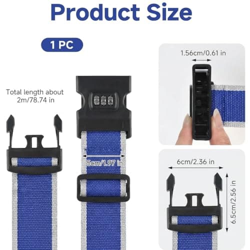 StoneMaxi Adjustable Luggage Straps With Locks 3 Digit Combination Lock Multi-Colour Travel Suitcase Straps Security Password Lock Travel Accessories Suitcase Belt (Blue - Grey) — view 2