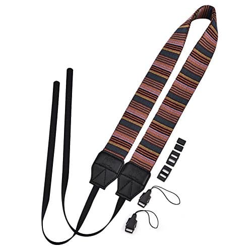 LIZEALUCKY Camera Strap Retro Cotton Canvas Woven Strap Universal Shoulder Neck Sling Belt with Harness Adapter Fits for ALL DSLR SLR Cameras (secondary color)