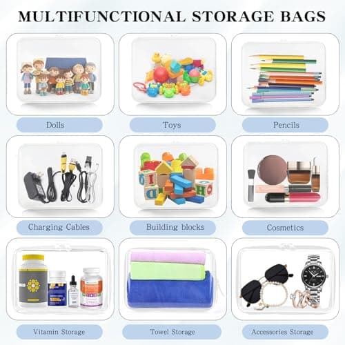 2 PCS Toy Storage Bags with Zipper Hard Shell Clear Zip Bags for Toys Travel Waterproof & Double Zipper Plastic Kids Storage Toy Bag for Board Games, Toiletries, Building Blocks, Puzzles - 25x20x5cm — view 3