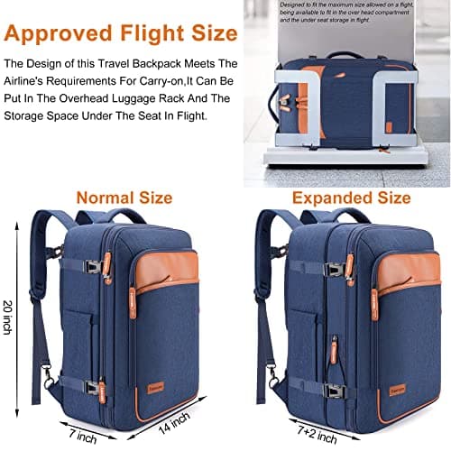 Lumesner Carry on Backpack, Extra Large 40L Flight Approved Travel Backpack for Men & Women,Expandable Large Suitcase Backpacks With 4 Packing Cubes (Blue) — view 3