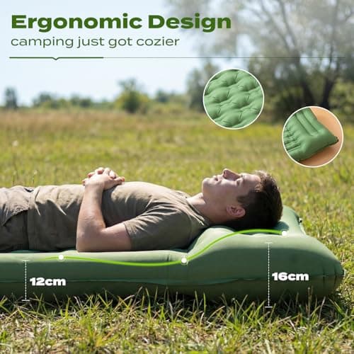 Inflatable Camping Sleeping Pad with Built-in Foot Pump 12cm Thick Waterproof & Tear-Resistant 50D Nylon Mattress Portable, Compact Air Mat for Backpacking, Hiking, Tents, Olive Green,195 X 72 X 12 CM — view 2
