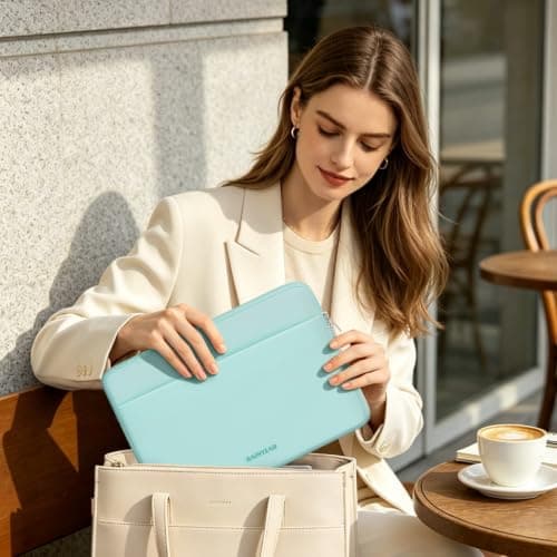 RAINYEAR 13.3-14 Inch Laptop Sleeve Soft Case with Front Pocket, Mint Green — view 6